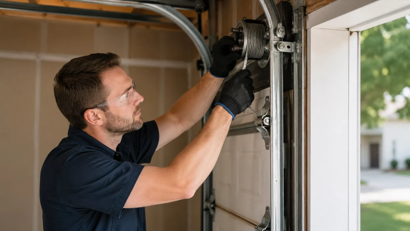 Garage door cable replacement and drum reset in an Edmonton garage
