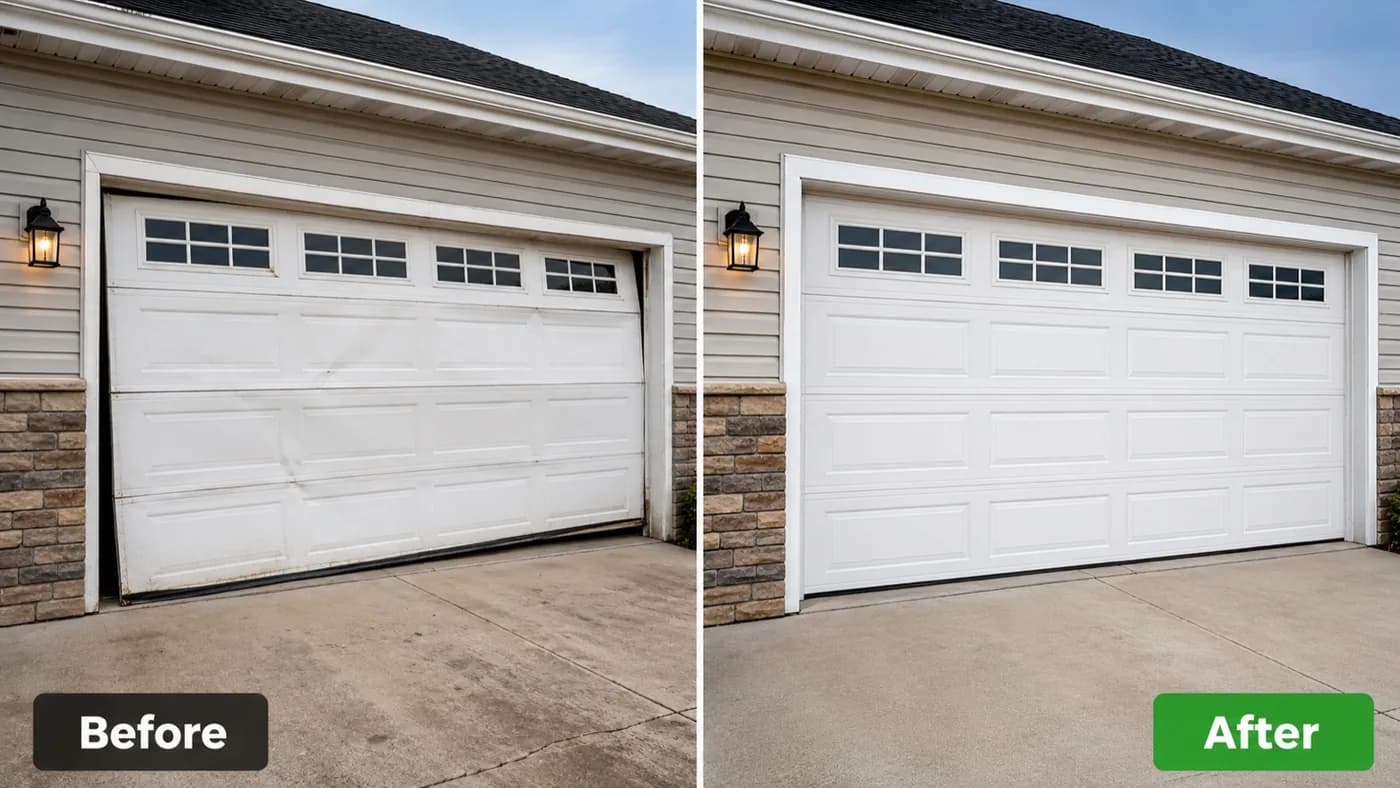 Before and after a garage door replacement in Edmonton